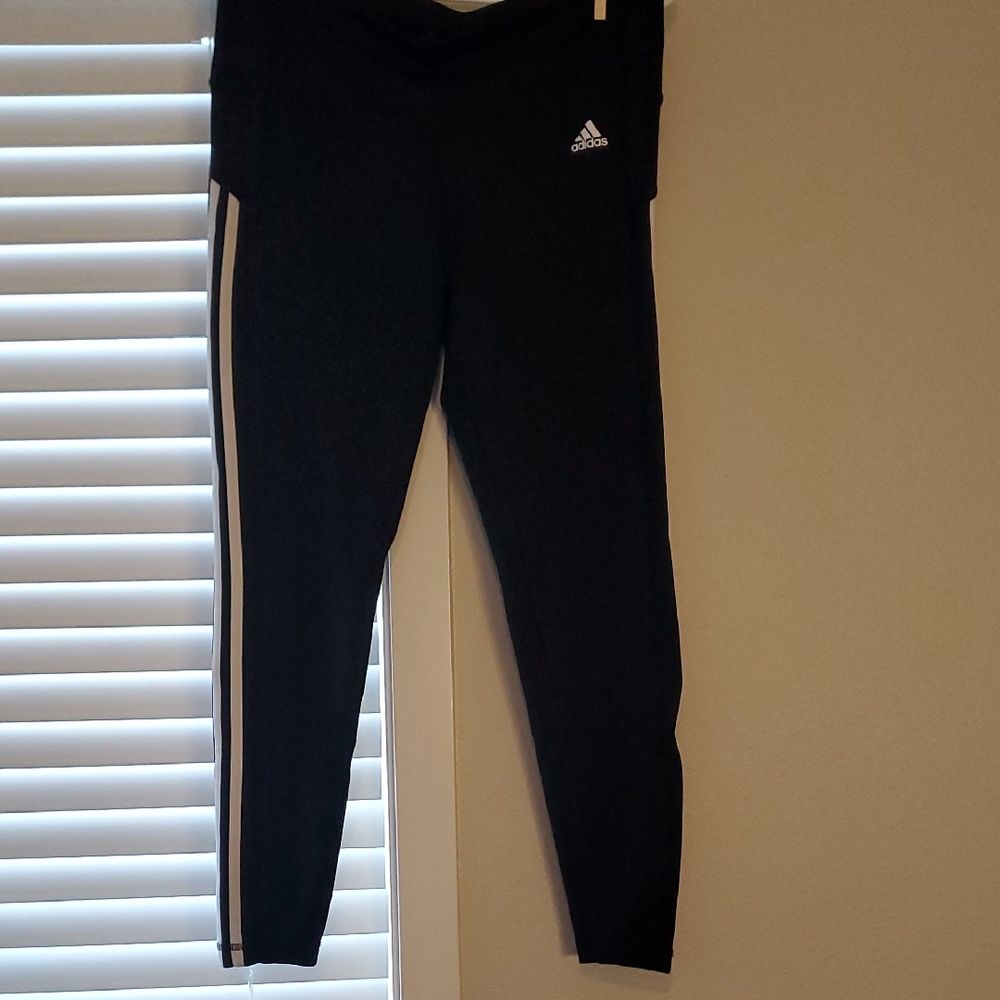 Adidas Black Leggings with White Stripes